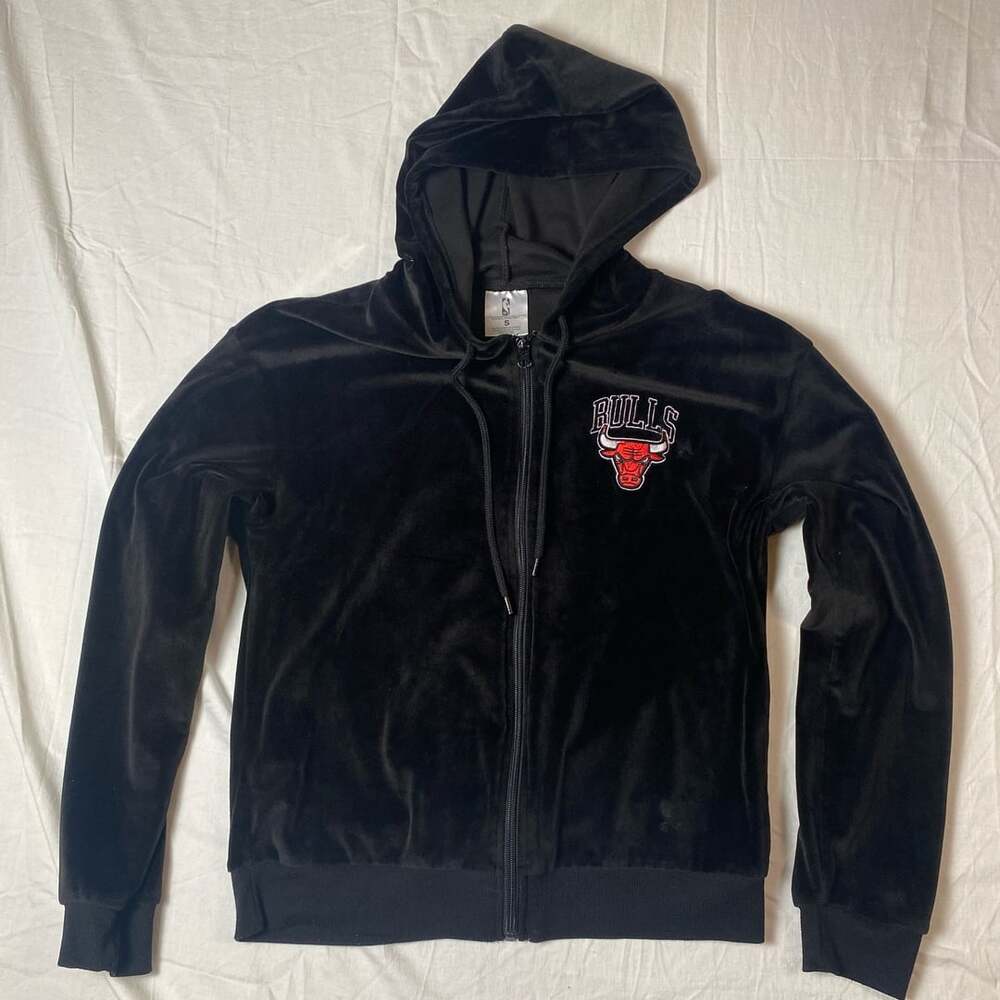 Nba Chicago Bulls Black Velour Zip-Up Hoodie Womens Size S (1364)